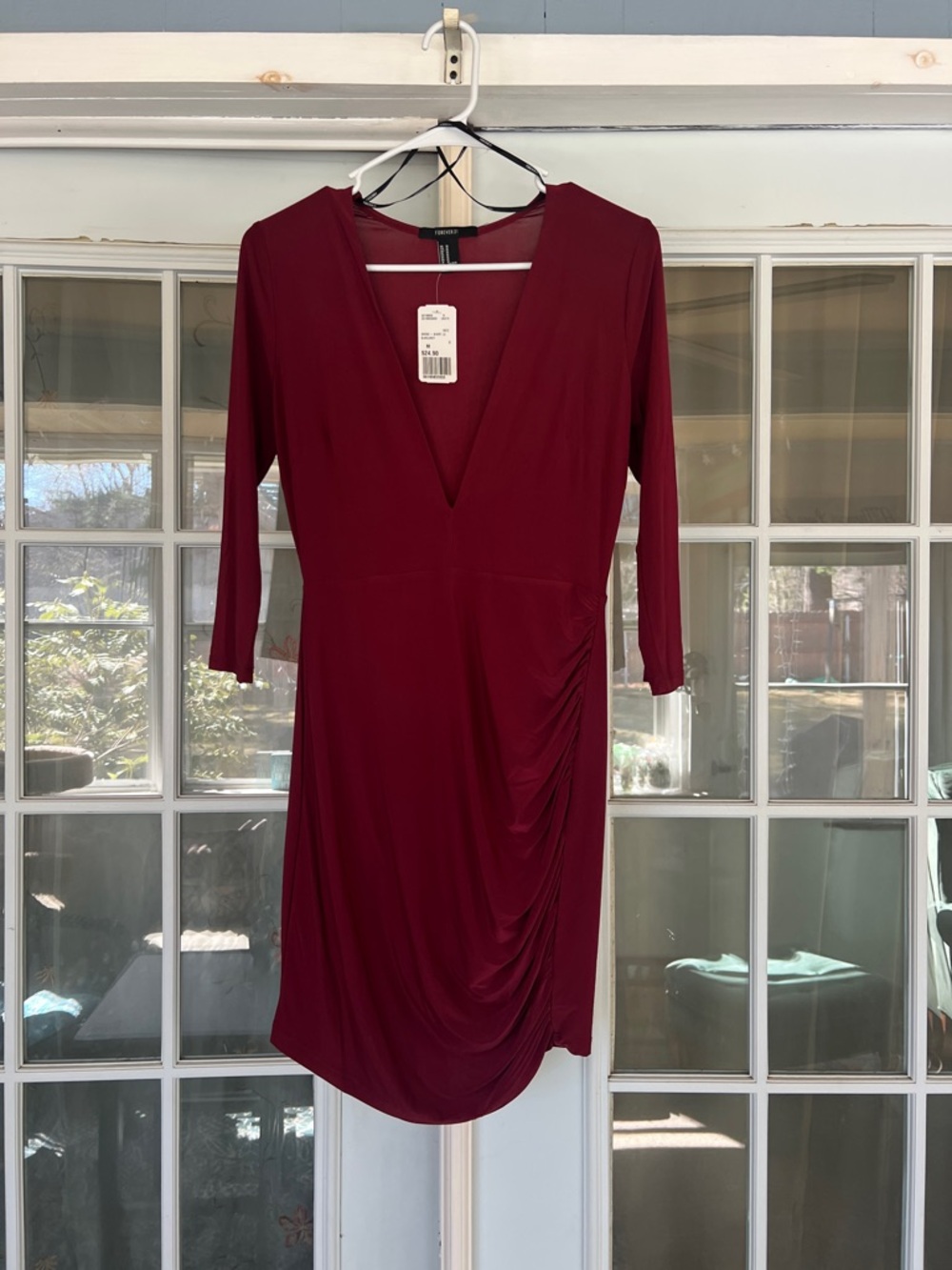 Forever 21 Wine V-Neck Ruched Wrap Dress